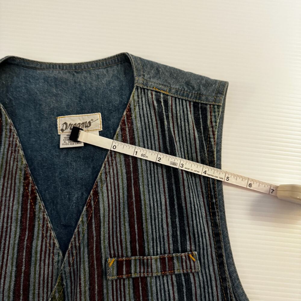 90s Multicolor Stripe Vest Small Denim Boho Indie Button Hippie Western Festival - Picture 11 of 16